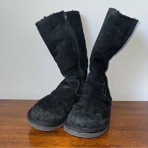 UGG Sunset Black Suede Tall Zip Shearling Lined Boots Size 5